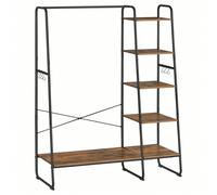 Porte-manteau sur Pieds, Meuble Chaussure Entrée, Vestiaire, avec 5 Étagères de rangement, 6 Crochets, pour chambre, Salon, Marron Rustique et Noir