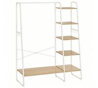 Porte-manteau sur Pieds, Meuble Chaussure Entrée, Vestiaire, avec 5 Étagèress de rangement, 6 Crochets, Couleur Chêne et Blanc