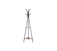 HOMCOM Porte-manteau trépied style industriel branches 2 étagères + 6 patères dim. 52L x 46l x 182H cm métal noir panneaux particules boisés