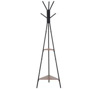 HOMCOM Porte-manteau trépied style industriel branches 2 étagères + 6 patères dim. 52L x 46l x 182H cm métal noir panneaux particules boisés