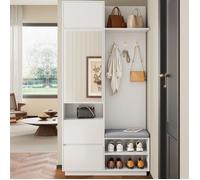 Porte-Manteau Vestiaire à Chaussures, Meuble d'Entrée avec Miroir, Patères et Banc, garde-robe de couloir, armoire 90 x 34.5 x