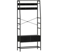 HOMCOM Porte-manteau, portant à vêtements, meuble d'entrée industrieavec 2 tiroirs en tissu, étagère, 8 crochets et cadre en acier - vestiaire pour entrée, chambre, couloir, 80 x 30 x 180,5 cm, noir