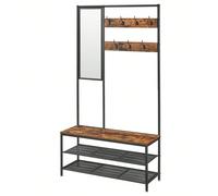 Porte-Manteaux avec crochets, Miroir, Banc à chaussures, 35 x 98 x 180 cm, Style Industriel Marron