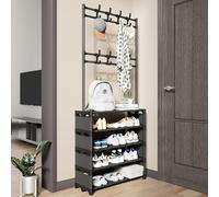 Porte-manteaux en métal à 5 niveaux pour chapeaux, vêtements, chaussures, parapluie, armoire de rangement avec 8 crochets, organiseur sur pied pour entrée, couloir, chambre à coucher, 60 x 26 x 172 cm