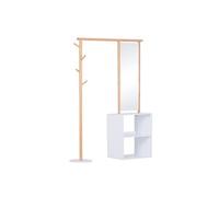 Porte-manteaux meuble d'entrée avec penderie + miroir MDF bambou
