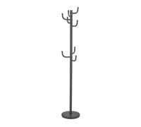 Porte-manteaux MILA portant pour vêtements sur pied hauteur 174 cm socle rond et 8 crochets, meuble d'entrée en métal laqué gris