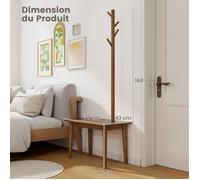 Porte-Manteaux sur Pied COSTWAY avec Banc à Chaussures, Assemblage Facile, Pour Vêtements, Salon, Chambre,Marron