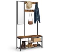 Vestiaire industriel avec crochets et miroir - VASAGLE - HSR050B01 - Marron rustique - Noir - 98 x 36 x 185 cm