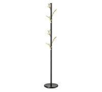 Porte-manteaux ZENO portant à vêtements sur pied en forme d'arbre, 6 crochets sur différentes hauteurs, en métal laqué noir/doré