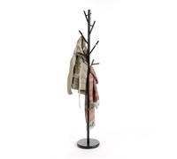 Porte-manteaux ZENO portant à vêtements sur pied en forme d'arbre avec 6 crochets sur différentes hauteurs, en métal laqué noir