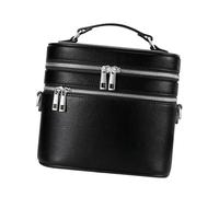 Porte-maquillage cylindrique élégant conçu avec double fermeture éclair et sangle d'épaule pour un transport facile du planificateur de maquillage à bandoulière, Noir