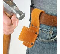 Porte-marteau en cuir pour ceinture à outils - Pochette à outils en cuir de vachette avec prise simple ou double, 16 cm x 7 cm, orange, pour marteau arrache-pans, mâle (douille simple)