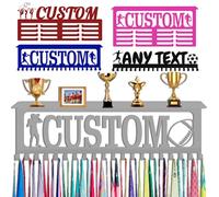 Porte Médaille Personnalisé avec Prenom Logo Présentoir à Medaille Personnalisée Argent pour Football Gymnastique Judo Ballet Enfant Garçon Fille Cadeau Personnalisé Présentoir de Sport en Méta