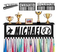 Porte Médaille Personnalisé avec Prenom Logo Présentoir à Medaille Personnalisée Noir pour Football Gymnastique Judo Ballet Enfant Garçon Fille Cadeau Personnalisé Présentoir de Sport en Méta