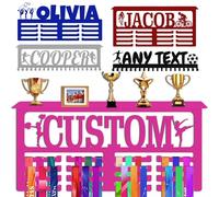 Porte Médaille Personnalisé avec Prenom Logo Présentoir à Medaille Personnalisée pour Football Gymnastique Judo Ballet Enfant Garçon Fille Cadeau Personnalisé Présentoir de Sport en Méta, Rose