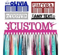 Porte Médaille Personnalisé avec Prenom Logo Rose Présentoir à Medaille Personnalisée pour Football Gymnastique Judo Ballet Enfant Garçon Fille Cadeau Personnalisé Présentoir de Sport en Méta