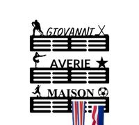 Porte-médailles personnalisé avec porte-nom pour rubans, texte personnalisé, images, porte-médailles en couleur, 12 échelons pour médailles et rubans, présentoir de médailles de sport (25,4 cm)