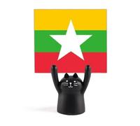 Porte-mémo drapeau national de la Birmanie Asie Pays Cartoon Noir Chat Stand Décoration