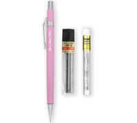 Porte-Mine Automatique - Gamme Pastel Floral - Simple + 12 Mines De Recharge Hi-Polymer Hb 0,5 Mm + Tube De 4 Recharges Pour Gomme Z2-1n (Rose Pastel)