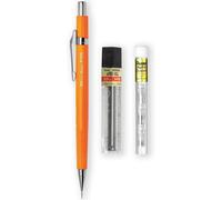 Porte-Mine Automatique - Gamme Pastel Floral - Simple + 12 Mines De Recharge Hi-Polymer Hb 0,5 Mm + Tube De 4 Recharges De Gomme Z2-1n (Orange Fluo)