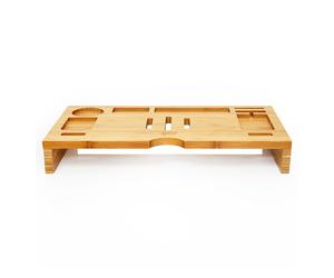 Porte-moniteur avec fentes d'aération et compartiments de rangement 60x8,5x30 cm bambou