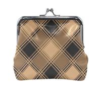 Porte-monnaie à carreaux rouges et noirs rayés avec serrure à baiser - Porte-monnaie décontracté pour un usage quotidien, Carrés noirs à carreaux marron, one size, Carrés noirs à carreaux marron