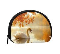 Porte-monnaie à deux fleurs - Mini porte-monnaie pour pièces de monnaie, clés, rouge à lèvres et essentiels avec fermeture éclair, Cygne de natation, One Size, Tendance