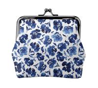 Porte-monnaie à fleurs à l'encre bleue, porte-monnaie de changement de baiser, petit porte-monnaie en cuir synthétique pour femme