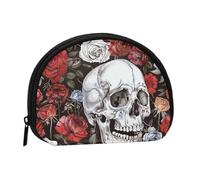 Porte-monnaie à imprimé tête de mort floral avec fermeture éclair, sac à cosmétiques, porte-monnaie, mini sac de maquillage pour femme pour ranger de la monnaie, des cartes, des clés