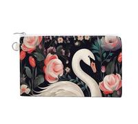 Porte-monnaie à motif de cygne floral avec porte-clés - Joli porte-monnaie de voyage portable avec fermeture éclair pour homme et femme - Style - Taille unique - Motif floral, Style :, Taille unique,