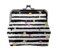 Porte-monnaie à paillettes arc-en-ciel à pois noirs et blancs imprimés pour femme en cuir synthétique mignon avec serrure à baiser, Noir , Taille unique, Moderne