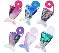Porte-Monnaie à Paillettes,Mini Queue de Sirène Double Face Sequins Sac Bandoulière Filles avec Sangle pour Filles Gamins Faveurs de Fête d'anniversaire 6 Pièces