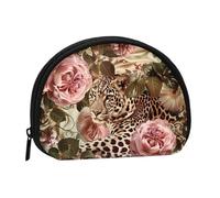 Porte-monnaie à rayures avec imprimé léopard et rose - Porte-monnaie portable avec fermeture éclair - Sac à maquillage pour femme - Mini sac de maquillage pour femme pour ranger de la monnaie, des