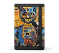 Porte-monnaie à trois volets avec 8 emplacements pour cartes de crédit et porte-cartes Motif musée du Louvre à Paris, Chat abstrait coloré, Taille unique, Moderne