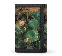 Porte-monnaie à trois volets avec 8 emplacements pour cartes de crédit et porte-cartes Motif musée du Louvre à Paris, Feuilles vertes et bateau, Taille unique, Moderne