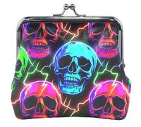 Porte-monnaie amusant pour femme avec boucle de verrouillage Motif crânes fluo