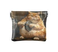Porte-monnaie amusant sans fermeture éclair pour homme et femme Taille 10,9 x 9,4 cm, fat cat gym drôle, one size, Fat Cat Gym Funny