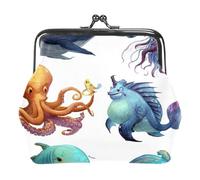 Porte-Monnaie Animaux Marins (Baleine, Pieuvre, méduse), Fermeture Baiser, Grande capacité, Porte-Monnaie Mignon pour Voiture (Femme)
