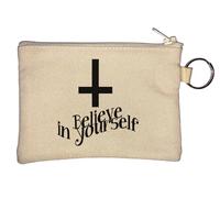 Porte-monnaie avec croix noire et inscription « Believe in Yourself » - Beige