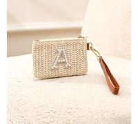 Porte-monnaie avec dragonne en fausse paille avec motifs de lettres