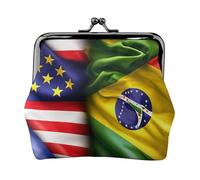 Porte-monnaie avec drapeaux américains et brésiliens pour femme, petit portefeuille pour femme, petite trousse de maquillage pour sac à main, portefeuille rétro ultra fin, noir, One Size, Art déco