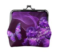 Porte-monnaie avec fermeture à baiser et imprimé papillon violet pour homme et femme, Noir , Taille unique, Pochette à monnaie