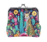 Porte-monnaie avec fermoir pour pièces de monnaie - Pour femme - Violet - 11,4 x 10,4 cm, Tropical Cheetah Noir, one size, Tropical Cheetah Noir