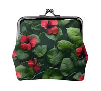 Porte-monnaie avec feuilles végétales avec imprimé fleurs d'hibiscus, mini porte-monnaie pour femme, petit porte-monnaie pour carte de crédit, carte d'identité, clé, noir, One Size, Vintage