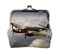 Porte-monnaie avec impression 2 _00x - Motif avion de la Seconde Guerre mondiale - 2 _00x - Pour femme - Petit porte-monnaie pour carte de crédit et clé d'identité, noir, One Size, Vintage