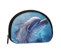 Porte-monnaie avec imprimé dauphin - Avec fermeture éclair - Sac à maquillage - Mini sac de maquillage pour femme - Pour ranger de la monnaie, des cartes, des clés
