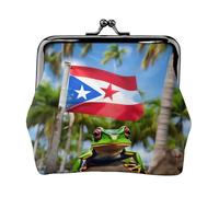 Porte-monnaie avec imprimé drapeaux de Porto Rico, grenouille, palmiers, mini porte-monnaie pour femme, petit porte-monnaie pour carte de crédit, carte d'identité, clé, noir, One Size, Vintage