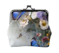Porte-monnaie avec imprimé fleurs et papillons pour femmes et filles - Mini pochette portefeuille avec verrou à baiser - Joli portefeuille en cuir, Noir , Taille unique, Pochette à monnaie