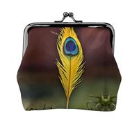 Porte-monnaie avec imprimé plume et fermeture à baiser, petite pochette vintage pour homme et femme, Noir , Taille unique, Pochette à monnaie