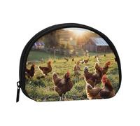 Porte-monnaie avec imprimé poules et la ferme, porte-monnaie portable avec fermeture éclair, sac à cosmétiques, porte-monnaie, mini sac de maquillage pour femme pour ranger de la monnaie, des cartes